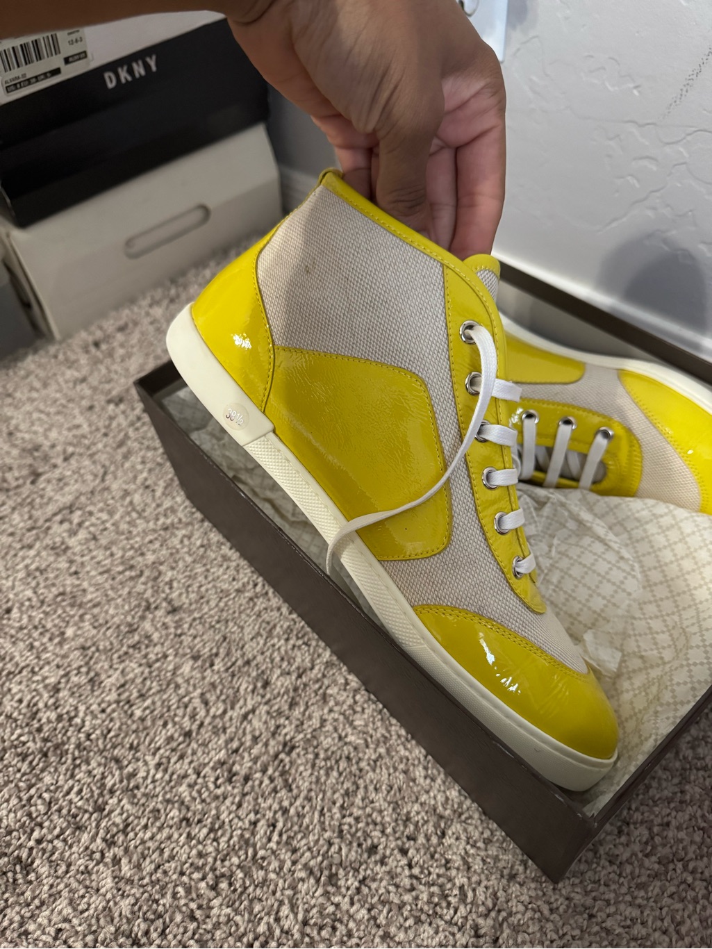 Gucci Yellow Patent & Canvas High-Top Sneakers